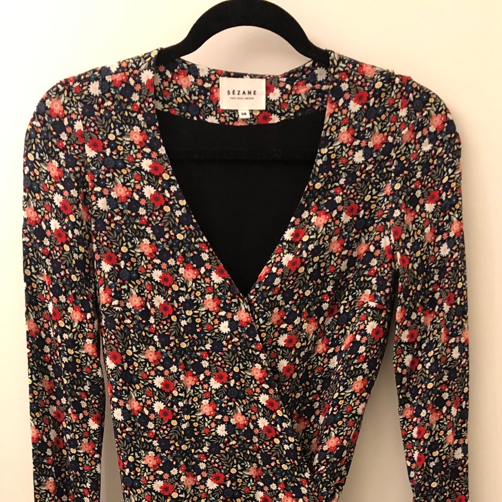 Sezane Floral Wrap Dress